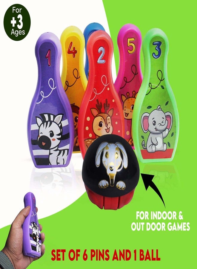 فولي مجموعة ألعاب بولينج مطبوعة برسومات كرتونية بالكامل، تتضمن 6 دبابيس وكرة واحدة، لعبة بولينج للأطفال من الجنسين | لعبة رياضية داخلية وخارجية، هدية مثالية لأعياد ميلاد الأطفال - Image 4