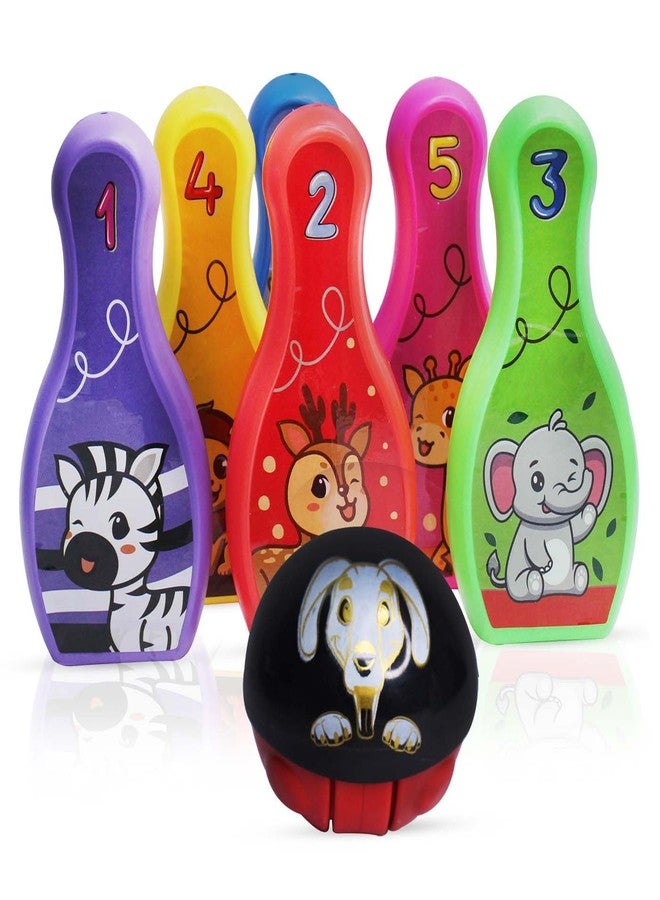 فولي مجموعة ألعاب بولينج مطبوعة برسومات كرتونية بالكامل، تتضمن 6 دبابيس وكرة واحدة، لعبة بولينج للأطفال من الجنسين | لعبة رياضية داخلية وخارجية، هدية مثالية لأعياد ميلاد الأطفال - Image 1