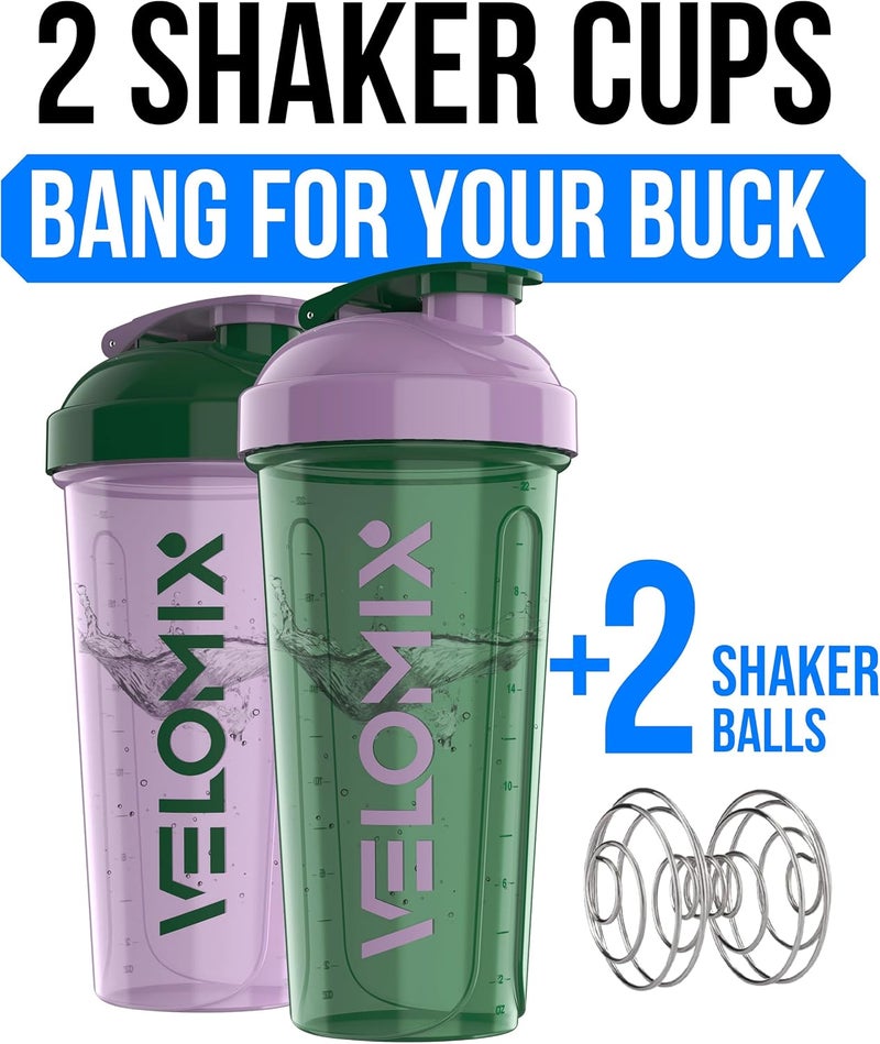 VELOMIX -2 Pack- 28 oz Protein Shaker Bottles for Protein Mixes - 2x Wire Whisk | Leak Proof Shaker Cups for Protein Shakes | Protein Shaker Bottle Pack (Flower Set) - Image 2