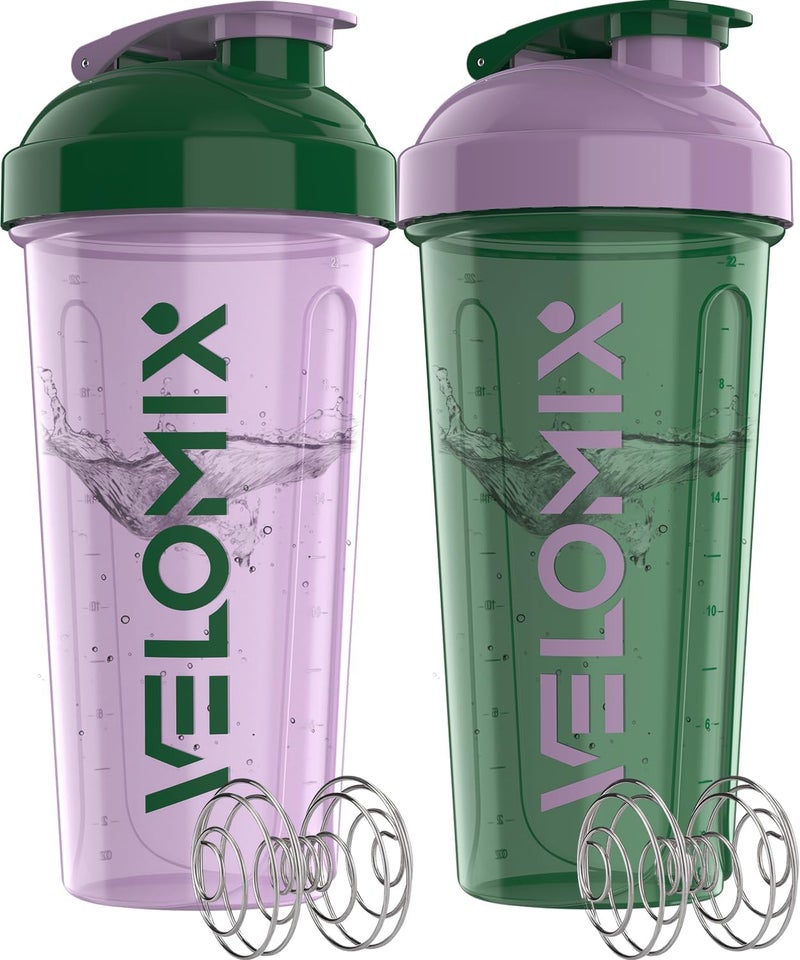 VELOMIX -2 Pack- 28 oz Protein Shaker Bottles for Protein Mixes - 2x Wire Whisk | Leak Proof Shaker Cups for Protein Shakes | Protein Shaker Bottle Pack (Flower Set) - Image 1