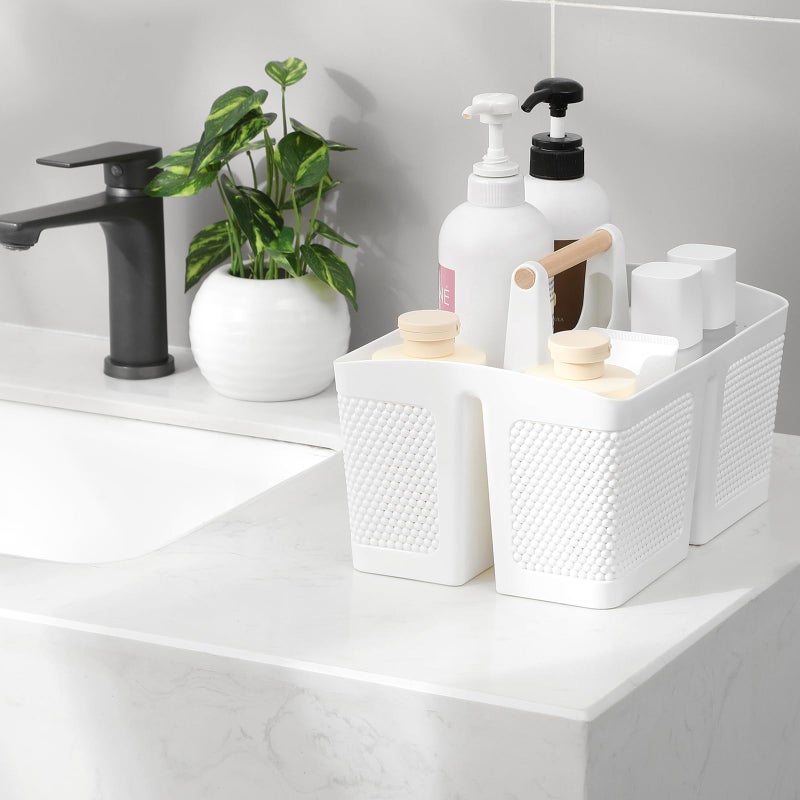 rejomiik Portable Shower Caddy Basket Plastic Cleaning Caddy Organizer Storage Tote with Handle for Bathroom  College  Dorm Room Essentials  White - Image 2