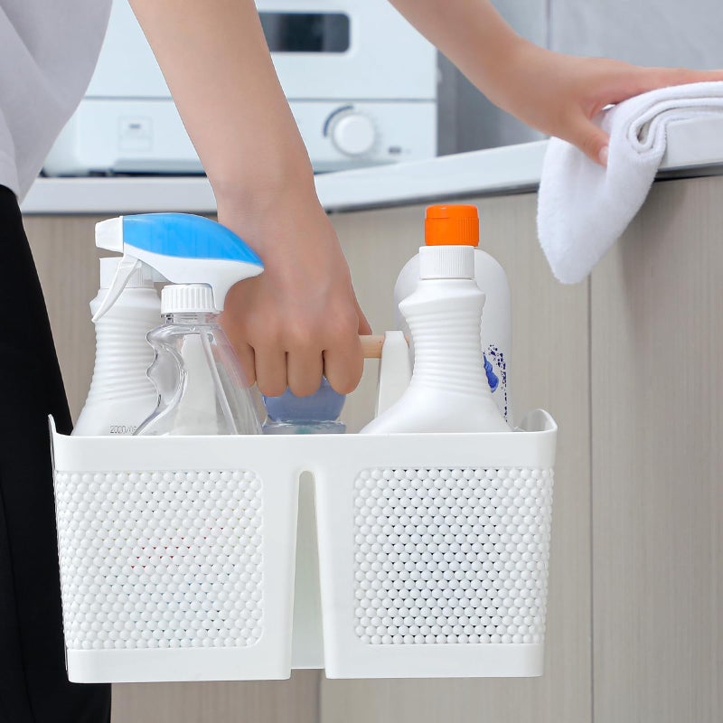 rejomiik Portable Shower Caddy Basket Plastic Cleaning Caddy Organizer Storage Tote with Handle for Bathroom  College  Dorm Room Essentials  White - Image 5