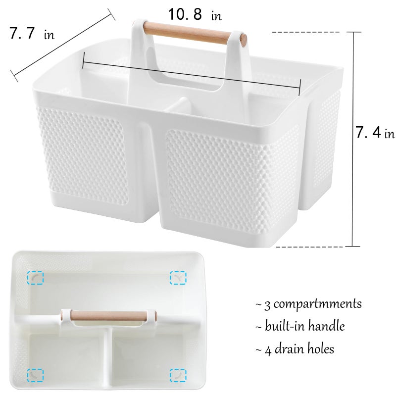 rejomiik Portable Shower Caddy Basket Plastic Cleaning Caddy Organizer Storage Tote with Handle for Bathroom  College  Dorm Room Essentials  White - Image 3