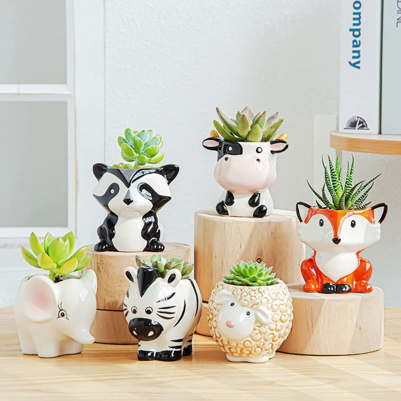DIYOMR Cute Animal Ceramics Planter Small Succulent Pot Cartoon Shaped Plant Pot for Mini Plants Flower Cactus, Smooth Shiny Ceramic - Plants Not Included (Cow) - Image 4