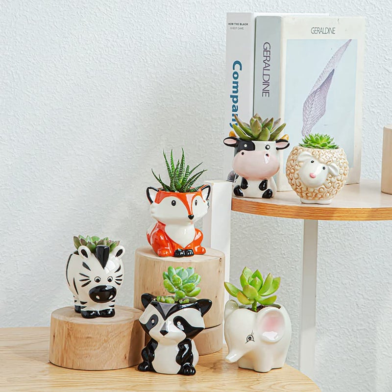 DIYOMR Cute Animal Ceramics Planter Small Succulent Pot Cartoon Shaped Plant Pot for Mini Plants Flower Cactus, Smooth Shiny Ceramic - Plants Not Included (Cow) - Image 5