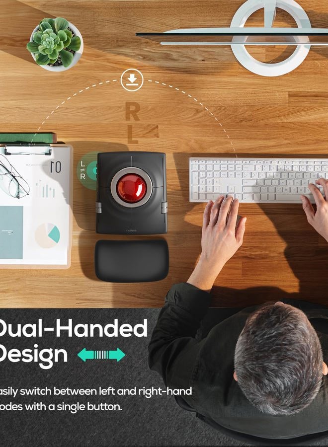 Nulea ماوس تتبع بالكرة اللاسلكي M512، كرة تتبع مريحة 55 مم، DPI قابل للتعديل 4 مستويات للتحكم الدقيق، متوافق مع اليد اليسرى أو اليمنى، قابل لإعادة الشحن، بلوتوث متعدد الأجهزة و 2.4GHz للكمبيوتر الشخصي، اللابتوب - Image 5