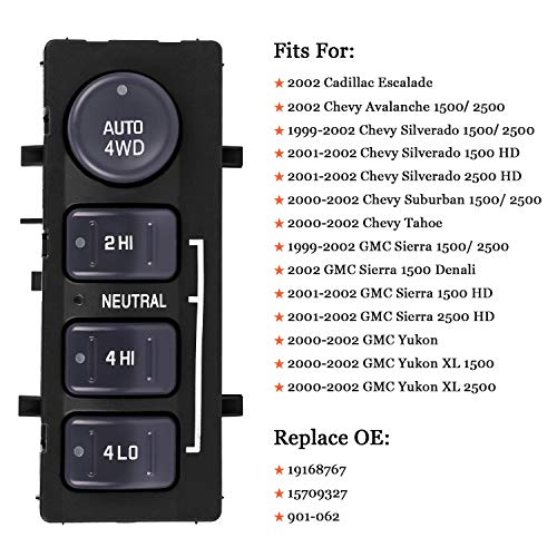 LCWRGS 901-062 استبدال مفتاح الدفع الرباعي 4WD لشيڤي سيلفرادو 1500، 2500HD سوبربان، أفالانش، جي إم سي سييرا 1500، 2500، يوكون - مفتاح نقل حالة الدفع الرباعي، OE# 15709327، 19168767 - Image 2