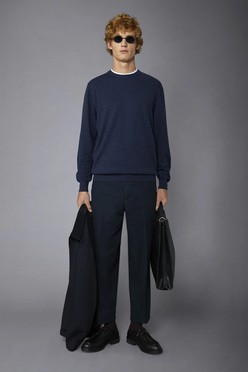 Men's roundneck wool and cotton sweater - Space