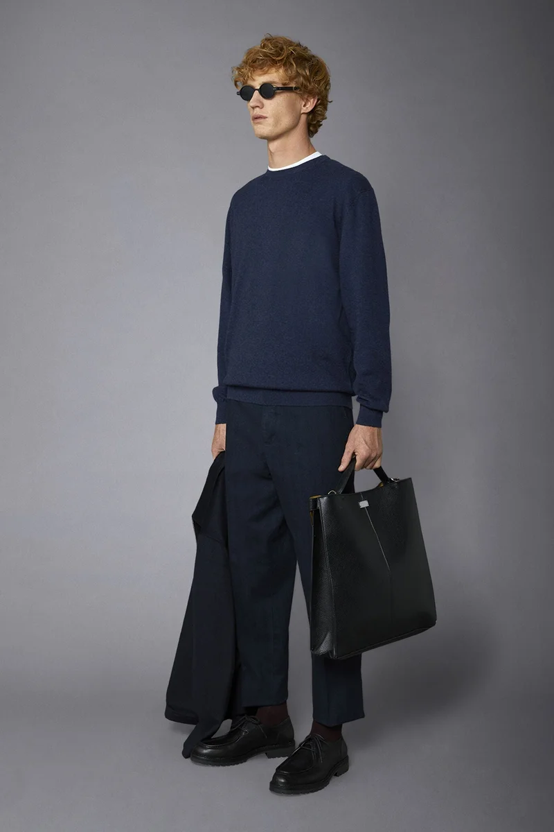 Doppelganger Grey Men's roundneck wool and cotton sweater - Space for Men | Best Price UAE