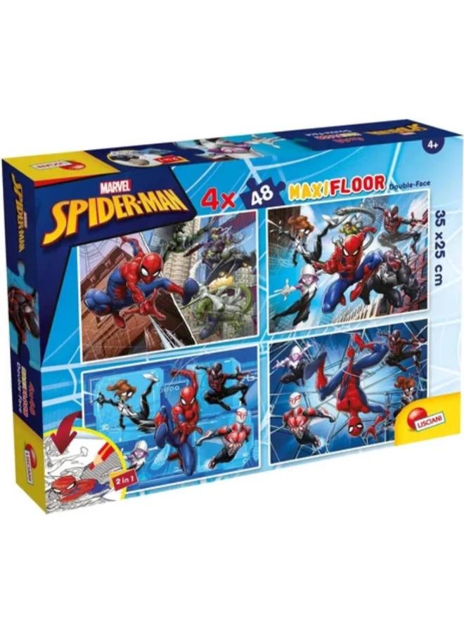 Lisciani Marvel Spiderman Double-Face Maxi Floor Puzzle - 4 x 48 Pieces - Image 1