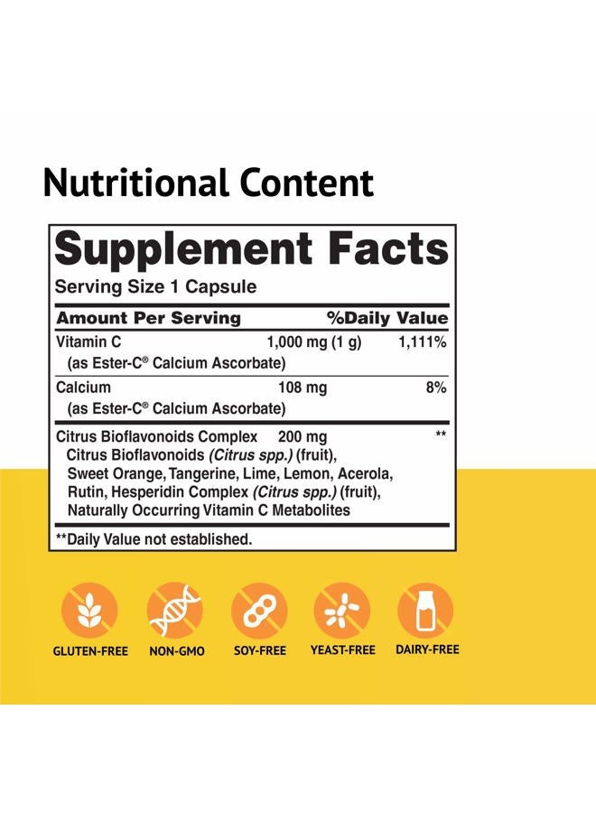 American Health Ester-C 1000 mg with Bioflavonoids Capsules 24Hour Immune Support Gentle on Stomach NonAcidic Vitamin C NonGMO Gluten-Free Servings, Citrus, 105 Count  - Image 2
