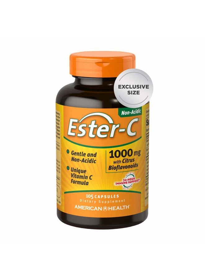 American Health Ester-C 1000 mg with Bioflavonoids Capsules 24Hour Immune Support Gentle on Stomach NonAcidic Vitamin C NonGMO Gluten-Free Servings, Citrus, 105 Count  - Image 1