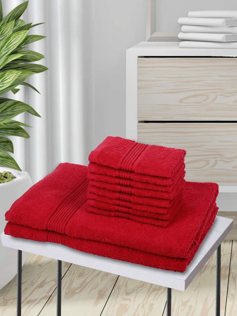 KOPA [10pc] Quick Dry 100% Cotton Soft Terry Towel -2pc Bath, 8pc Face (d'ross) | Quick Dry 100% Cotton | Super Absorbent, Lightweight, Odour Free - for Men, Women, Kids Solid-red - Image 1