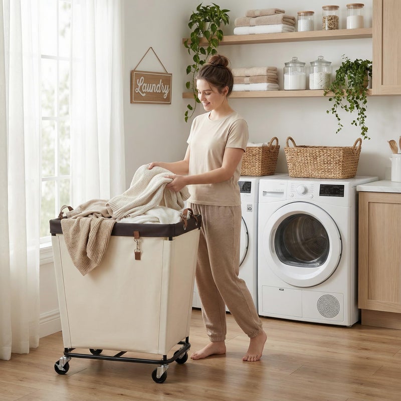 StorageWorks 210L Laundry Basket with Wheels, Extra Large Rolling Hampers for Clothing Organizer, Dirty Clothes Basket for Hotel, Home, Closet, Dorm, Beige - Image 2