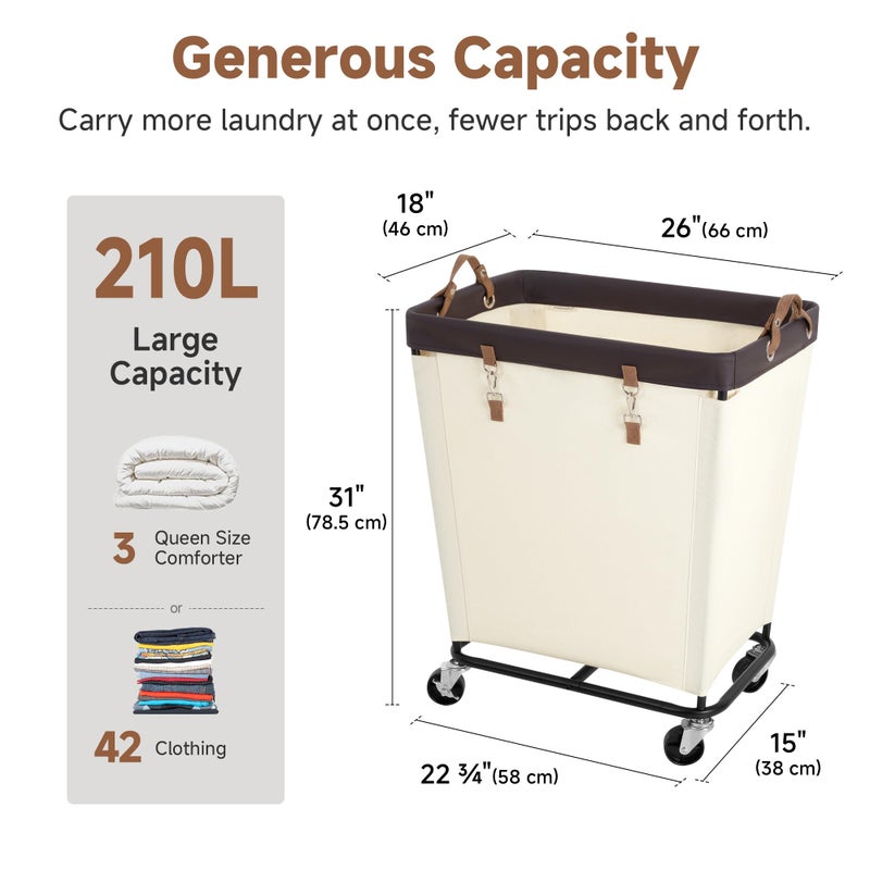 StorageWorks 210L Laundry Basket with Wheels, Extra Large Rolling Hampers for Clothing Organizer, Dirty Clothes Basket for Hotel, Home, Closet, Dorm, Beige - Image 3