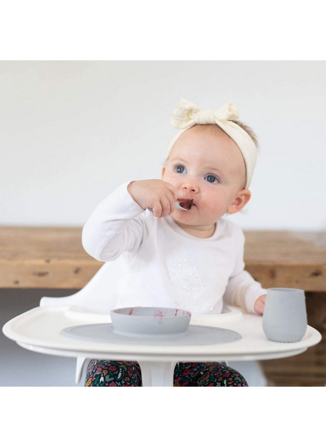 ezpz ezpz First Food Set - 100% Food Grade Silicone Suction Bowl with Built-in Placemat, Training Cup & Spoon - Designed by a Pediatric Feeding Specialist - Promotes Self Feeding - 6 Months+ (Pewter)  - Image 5