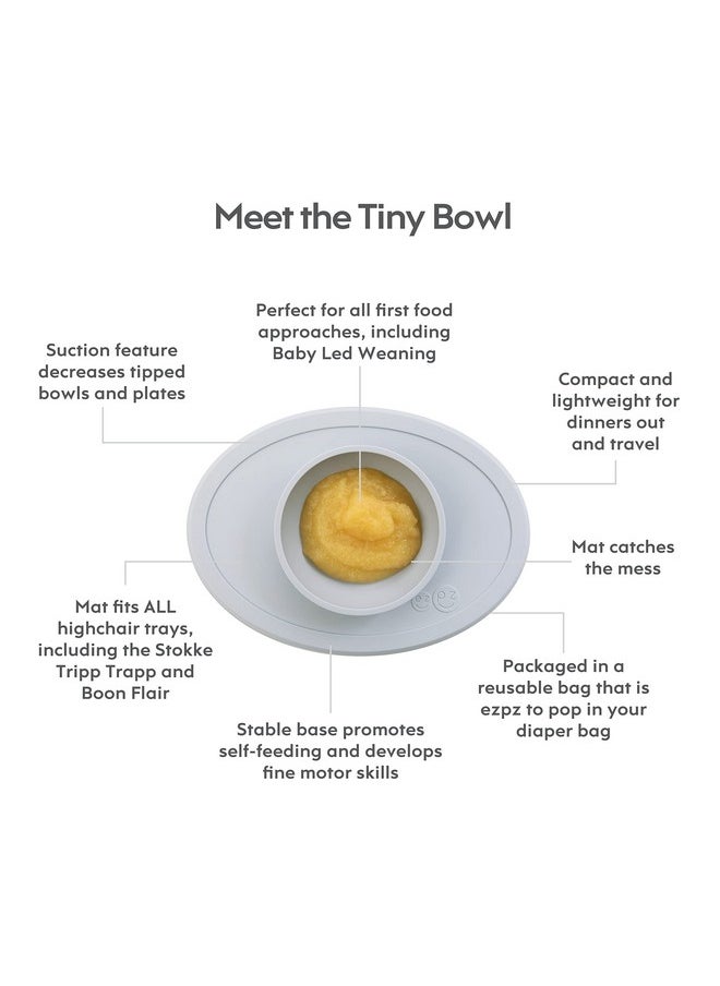 ezpz ezpz First Food Set - 100% Food Grade Silicone Suction Bowl with Built-in Placemat, Training Cup & Spoon - Designed by a Pediatric Feeding Specialist - Promotes Self Feeding - 6 Months+ (Pewter)  - Image 3