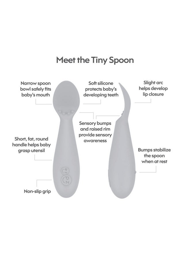 ezpz ezpz First Food Set - 100% Food Grade Silicone Suction Bowl with Built-in Placemat, Training Cup & Spoon - Designed by a Pediatric Feeding Specialist - Promotes Self Feeding - 6 Months+ (Pewter)  - Image 4
