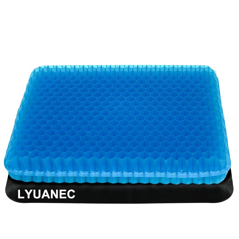 LYUANEC Gel Seat Cushion for Long Sitting - 18" x 16" x 2.4" (Extra Thickï¼†Soft) Gel Cushion for People Over 200 lbs, Pressure Relief Cushion for Office Chair, Egg Cushions for Wheelchair, Gel Pad for Car - Image 1