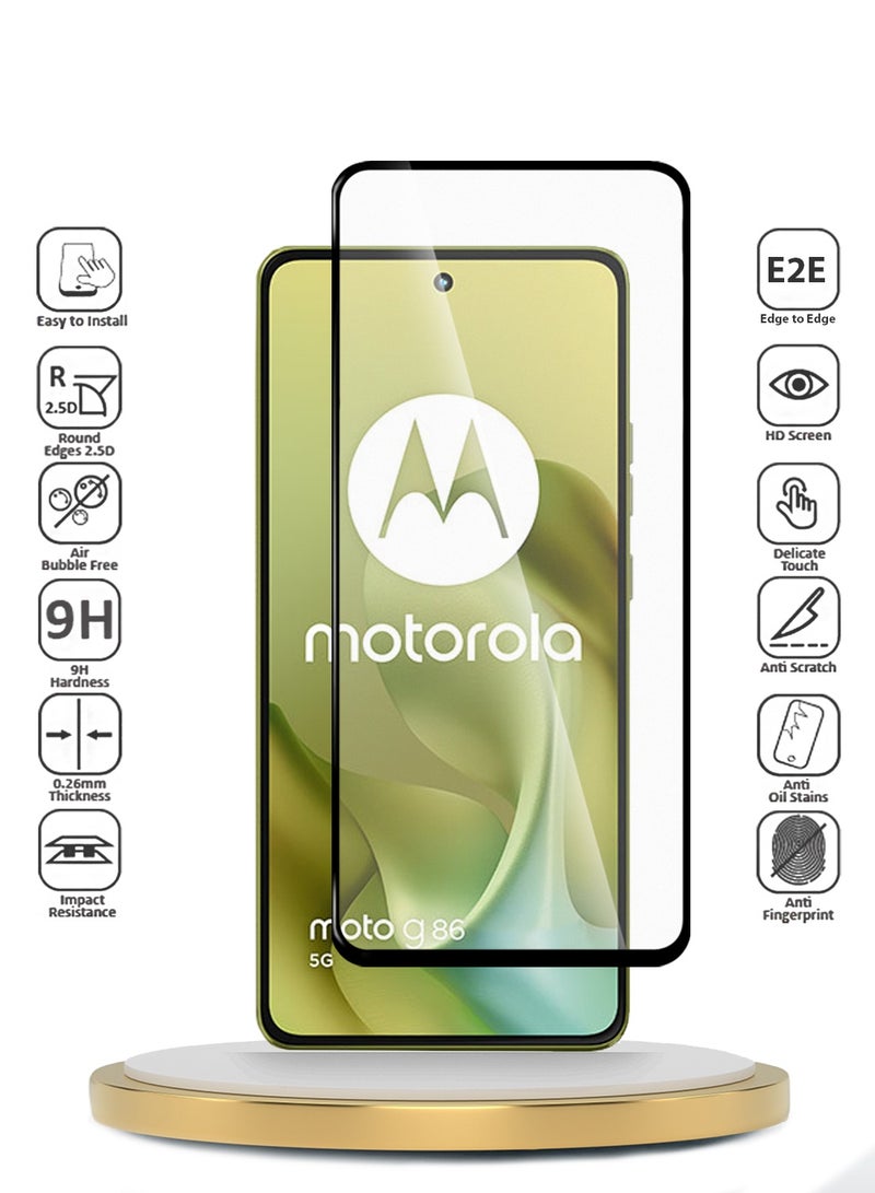 دبليو تيك حامية شاشة كاملة الغراء ومحكمة مع زجاج مقسى لموتورولا موتو G86 5G 2025 سلسلة Premium E2E (MSGECN) - شفاف/أسود - Image 2