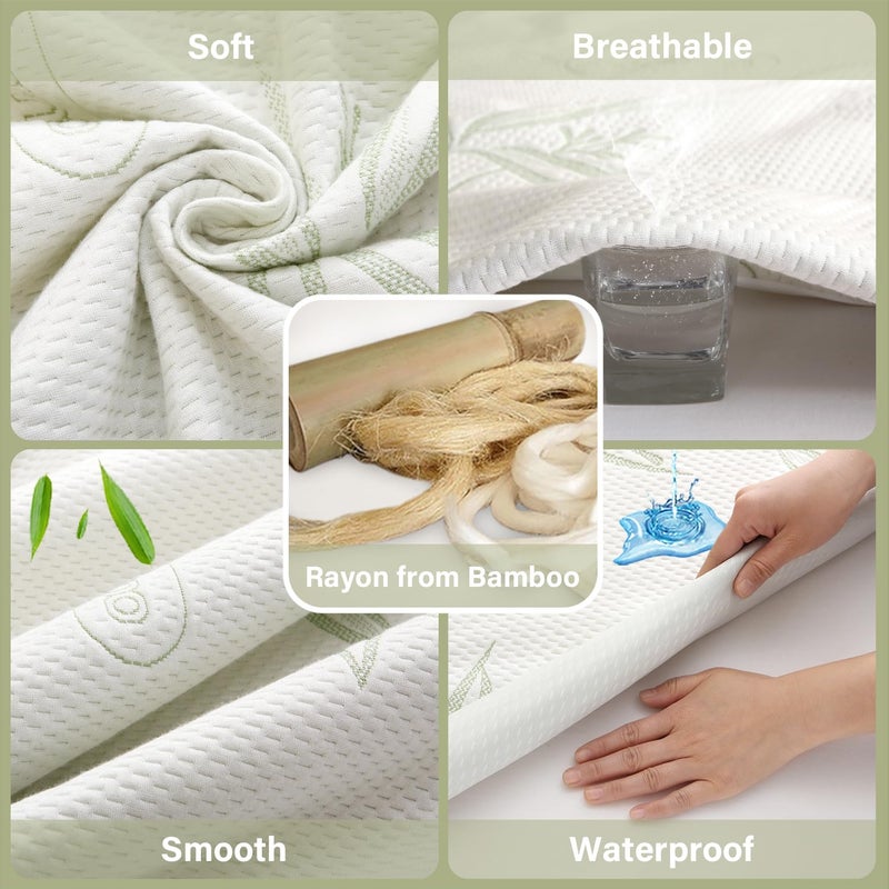 Softhour California King Waterproof Mattress Protector  Rayon Made from Bamboo Mattress Pad Cover New Pattern  Soft Breathable Cooling Mattress Cover  Deep Pocket up to 21  Tightly Fitted Mattress Protection  - Image 3