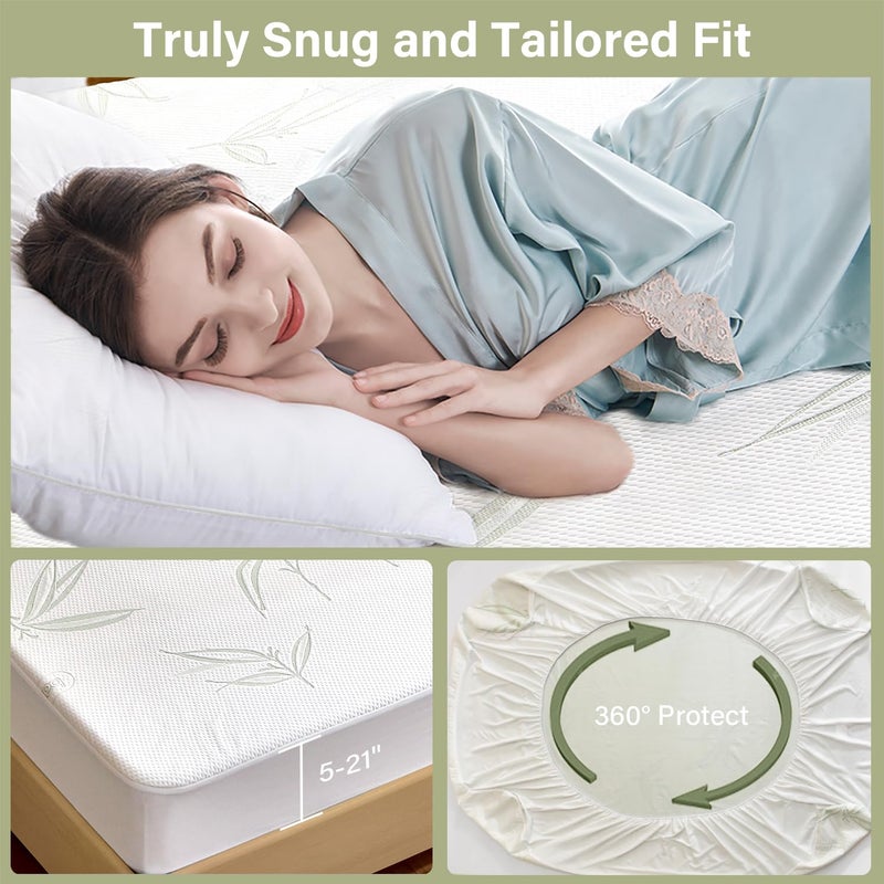 Softhour California King Waterproof Mattress Protector  Rayon Made from Bamboo Mattress Pad Cover New Pattern  Soft Breathable Cooling Mattress Cover  Deep Pocket up to 21  Tightly Fitted Mattress Protection  - Image 2