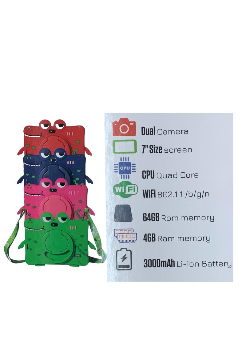 Kids Android Tablet C702 7" Smart Wifi Tab For Kids With 4GB RAM 64GB ROM Dual-Core Processor Supported Wifi and Bluetooth -Blue