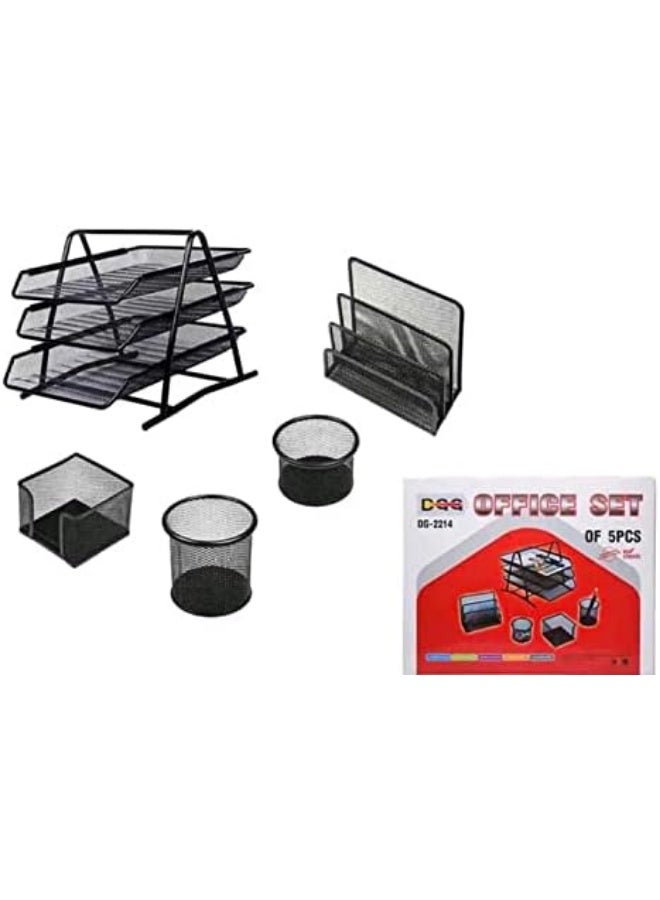 All-in-one metal desk organizer set for papers, pens, and notes - 5 pieces - Image 2