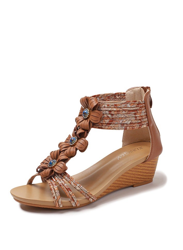 SIKETU Women's Summer New Versatile Thick Sole Open Toe Fashionable Wedge Heel Sandals