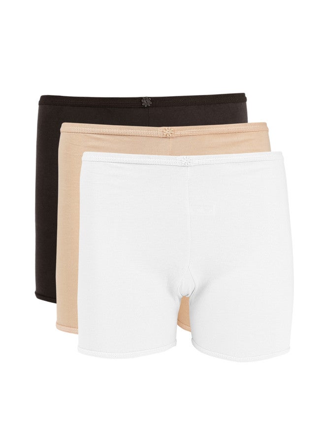 Red Rose Women's Pack of 3 Mid-Rise Boyshorts in Black, Orange, and White - Image 1