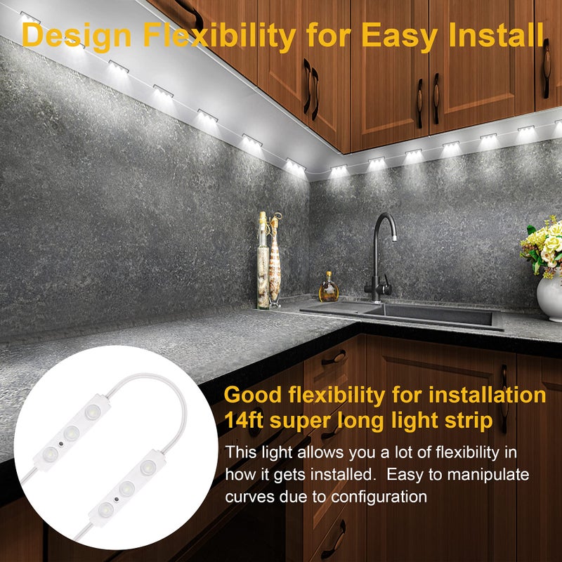 LPHUMEX Flexible Jewelry Showcase Lights Kit, 14FT Adhesive Led Light for Display Case with Power Adapter, Dimmable Bright White Under Counter Light, 90 LEDs for Kitchen Cabinets Cupboard, 1800lm, 6000K - Image 3