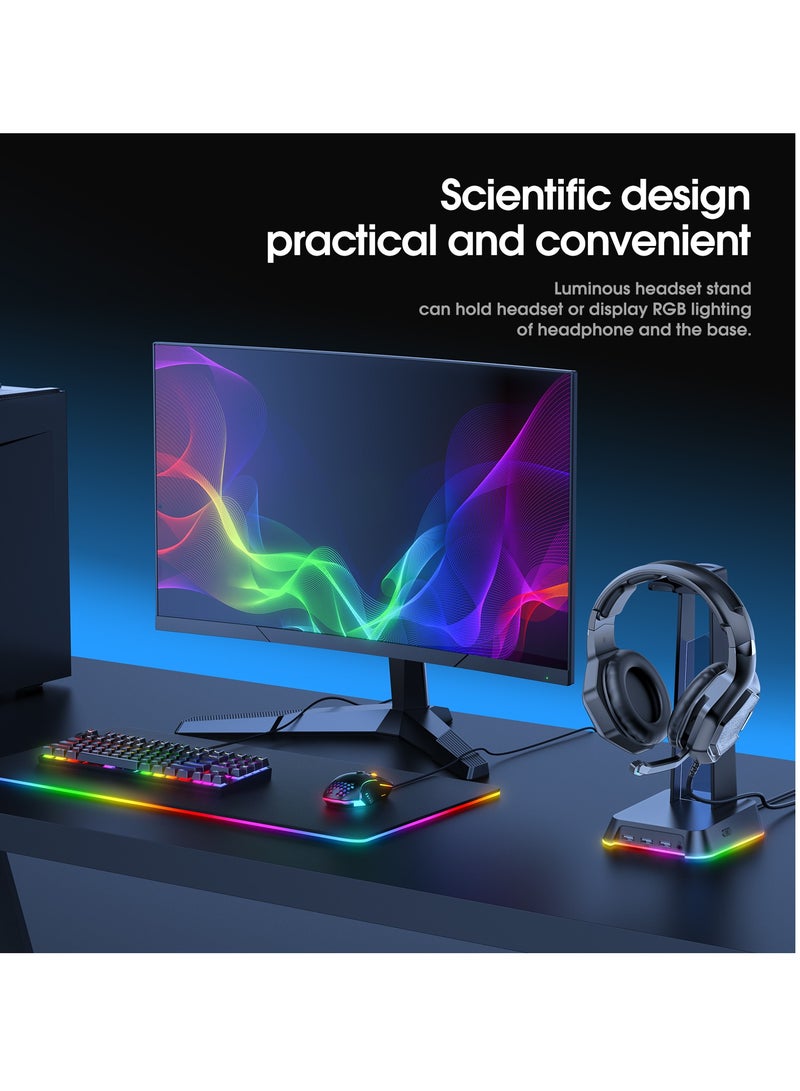 أونيكوما حامل سماعات ONKUMA RGB مع 3 منافذ USB 2.0 ومنفذ 3.5 مم - Image 2