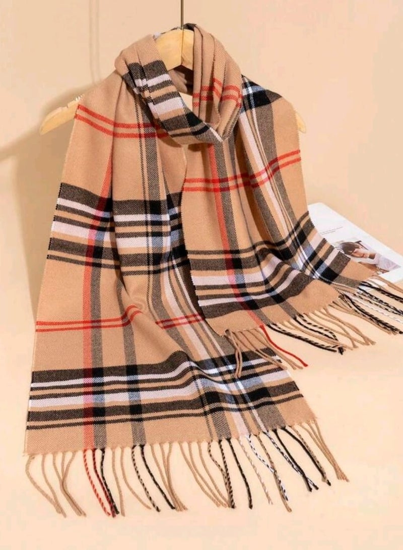 Shein 1pc Women & Men's British Style Plaid Tassel Scarf, Warm & Soft For Autumn/Winter, - Image 1