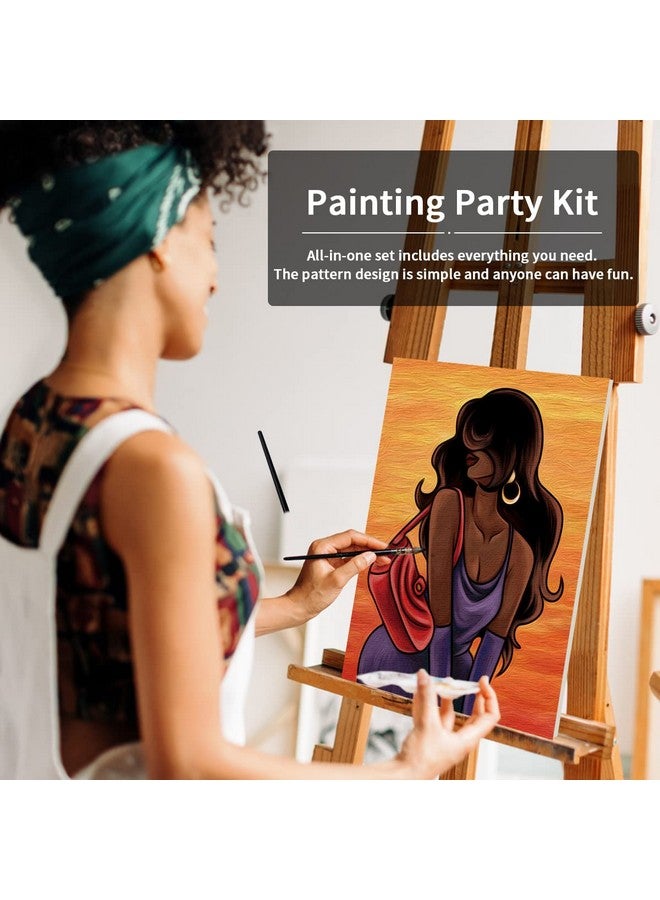 VOCHIC Canvas Painting Kit Pre Drawn Canvas for Painting for Adults Party Kits Paint and Sip Party Supplies 8x10 Canvas to Paint 8 Acrylic Colors,3 Brush,1 Pallet Chic Girl Art Set - Image 3