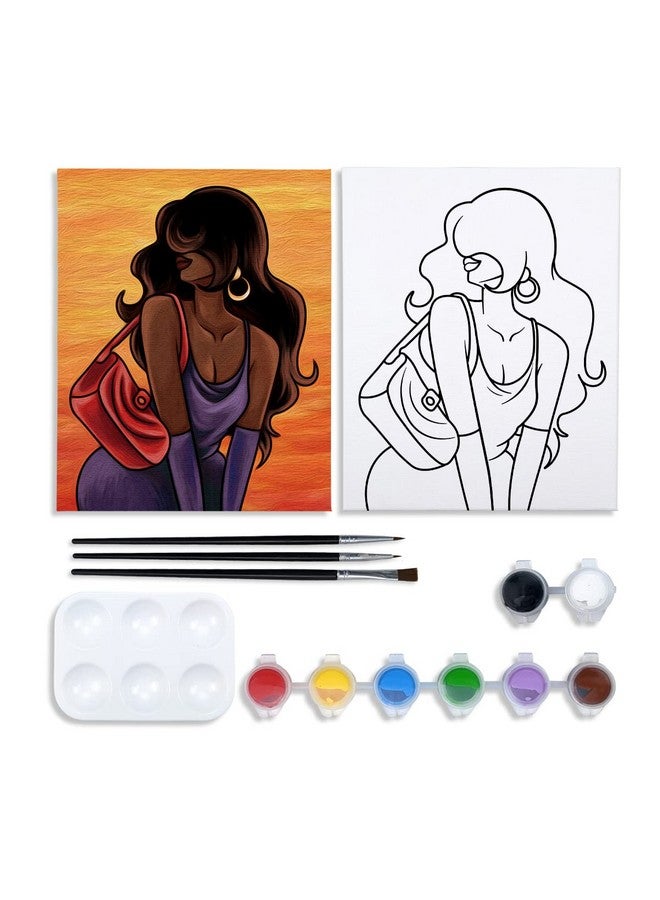 VOCHIC Canvas Painting Kit Pre Drawn Canvas for Painting for Adults Party Kits Paint and Sip Party Supplies 8x10 Canvas to Paint 8 Acrylic Colors,3 Brush,1 Pallet Chic Girl Art Set - Image 1