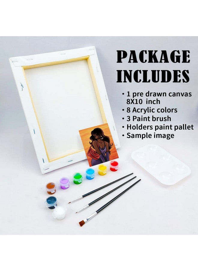 VOCHIC Canvas Painting Kit Pre Drawn Canvas for Painting for Adults Party Kits Paint and Sip Party Supplies 8x10 Canvas to Paint 8 Acrylic Colors,3 Brush,1 Pallet Chic Girl Art Set - Image 5