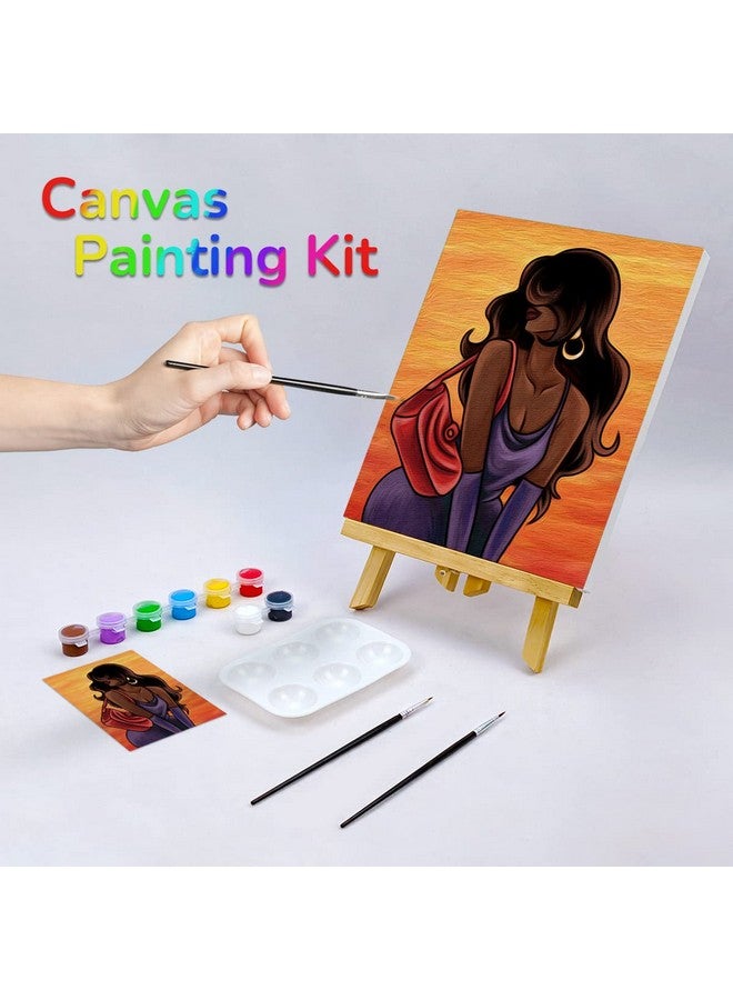 VOCHIC Canvas Painting Kit Pre Drawn Canvas for Painting for Adults Party Kits Paint and Sip Party Supplies 8x10 Canvas to Paint 8 Acrylic Colors,3 Brush,1 Pallet Chic Girl Art Set - Image 2