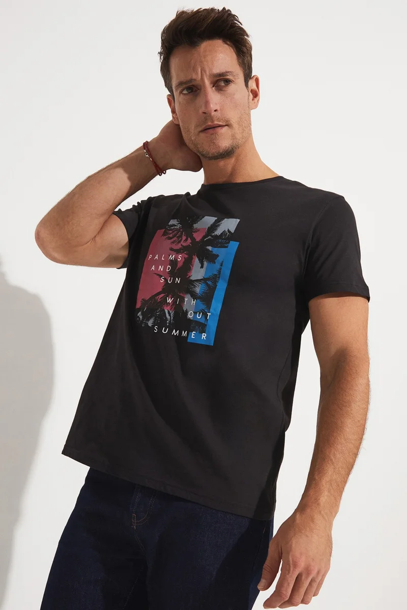 JUNE Men's Regular Fit 100% Cotton Printed Crew Neck T-Shirt