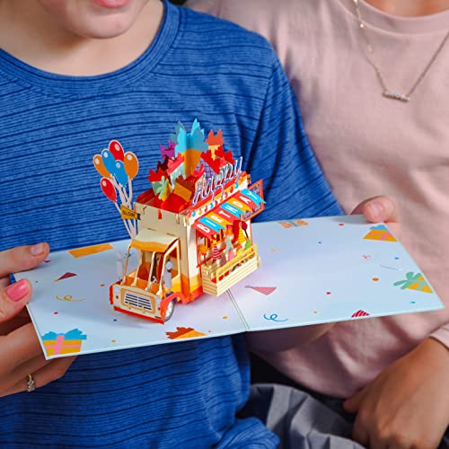 Paper Love Happy Birthday Card, 3D Ice Cream Truck Pop Up Birthday Card, For Boys and Kids - 5"x7" Cover - Includes Envelope and Note Tag - Image 4