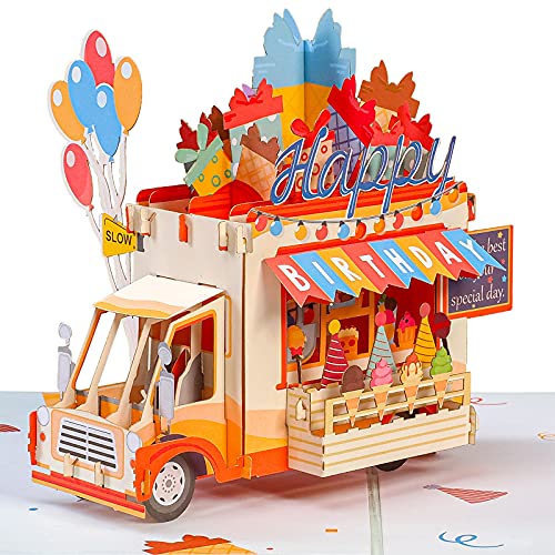 Paper Love Happy Birthday Card, 3D Ice Cream Truck Pop Up Birthday Card, For Boys and Kids - 5"x7" Cover - Includes Envelope and Note Tag - Image 1