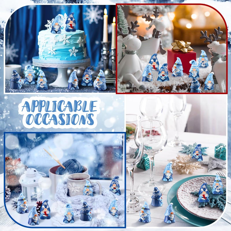 Quzzil 80 Pcs Winter Mini Gnomes Figurines Winter Snowflake Miniature Figurines Tiny Resin Statues Snowman Table Centerpieces for Patio Garden Ornament to Hide Party Favors - Image 5