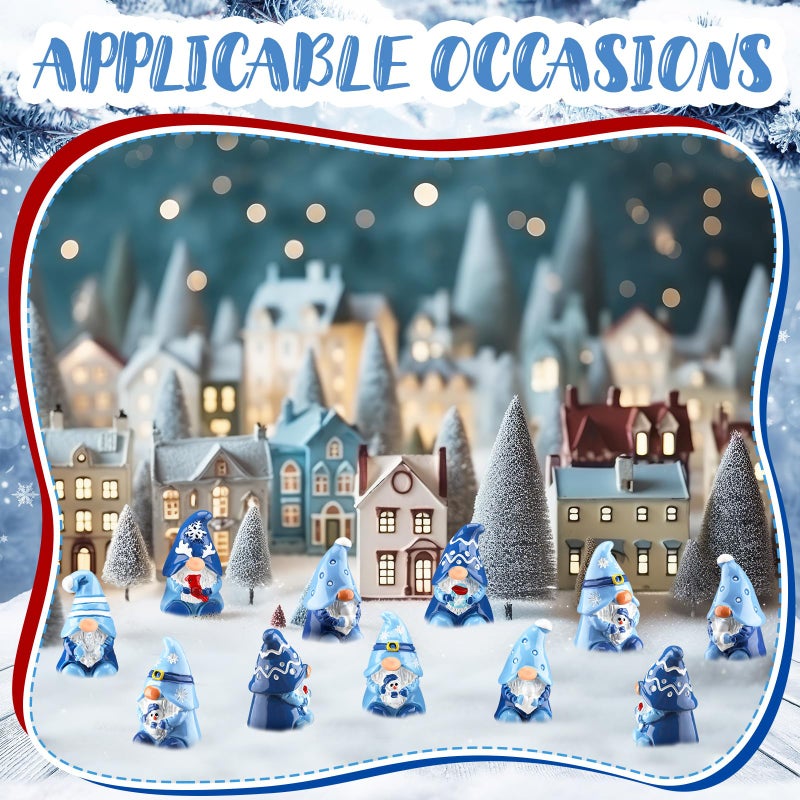 Quzzil 80 Pcs Winter Mini Gnomes Figurines Winter Snowflake Miniature Figurines Tiny Resin Statues Snowman Table Centerpieces for Patio Garden Ornament to Hide Party Favors - Image 4