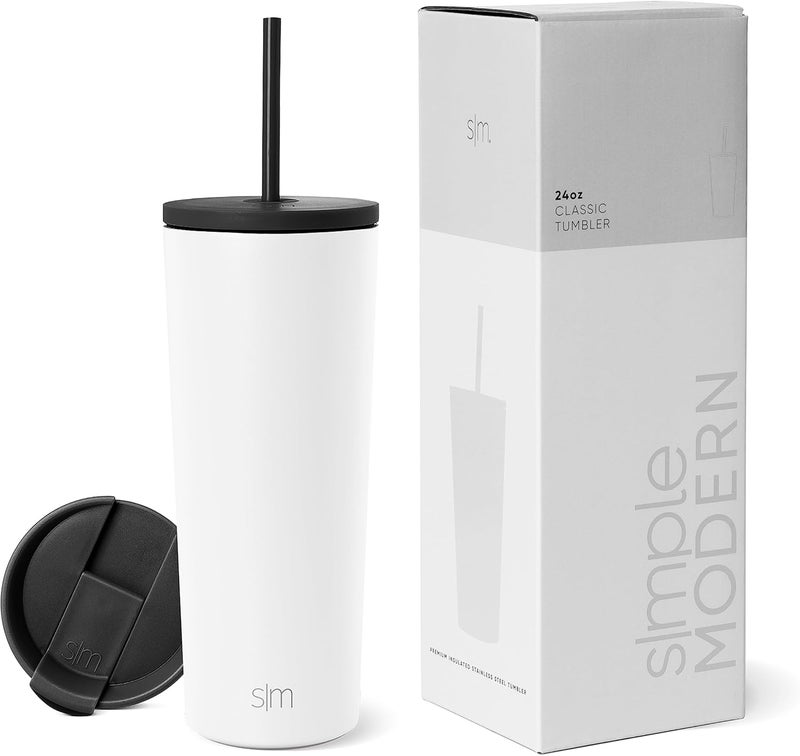 Simple Modern Insulated Tumbler with Lid and Straw | Iced Coffee Cup Reusable Stainless Steel Water Bottle Travel Mug | Gifts for Women Men Her Him | Classic Collection | 24oz | Winter White - Image 1