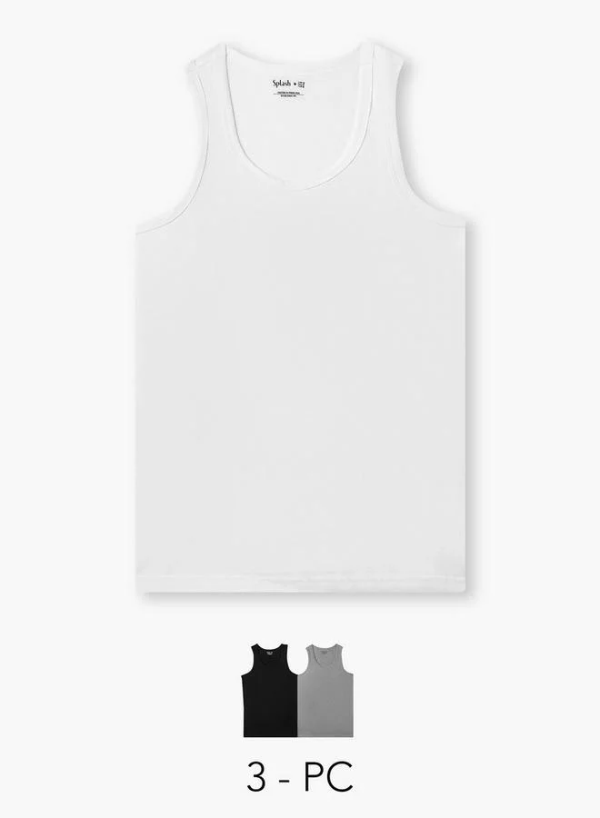 سبلاش فيڤ Men Ribbed Cotton Vest - Pack of 3