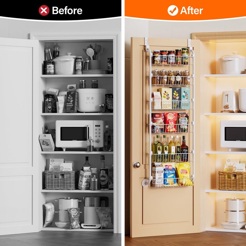 Delamu Over the Door Pantry Organizer, 6-Tier Pantry Organizers and Storage, Metal Cabinet Door Organizer, Hanging Spice Rack Shelves for Home & Kitchen, D5 x W18 x H50 inch, White - Image 5