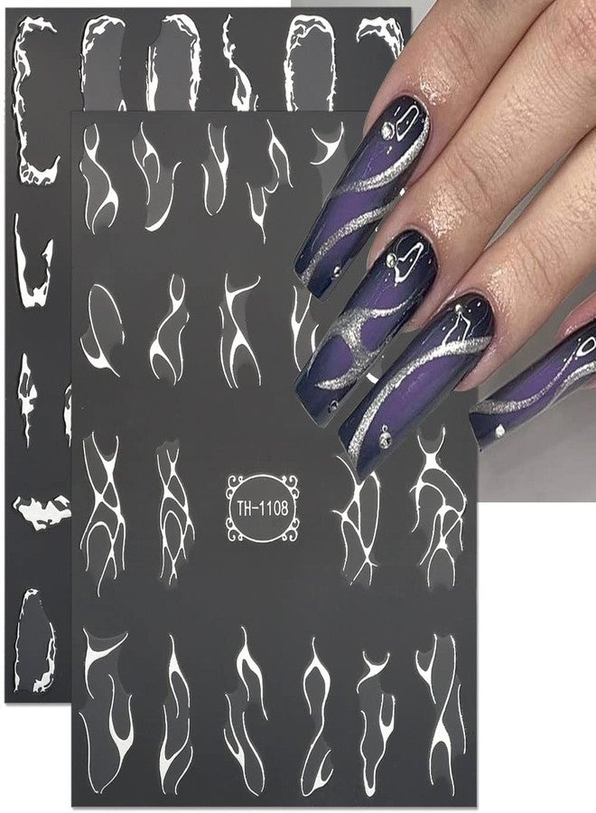 JALIYA Metallic Silver Lines Nail Stickers - 6 Sheets, 3D Wave Lines, Irregular French Line, Marble Nail Decals, DIY Nail Supplies - Image 2