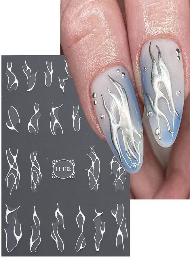 JALIYA Metallic Silver Lines Nail Stickers - 6 Sheets, 3D Wave Lines, Irregular French Line, Marble Nail Decals, DIY Nail Supplies - Image 3