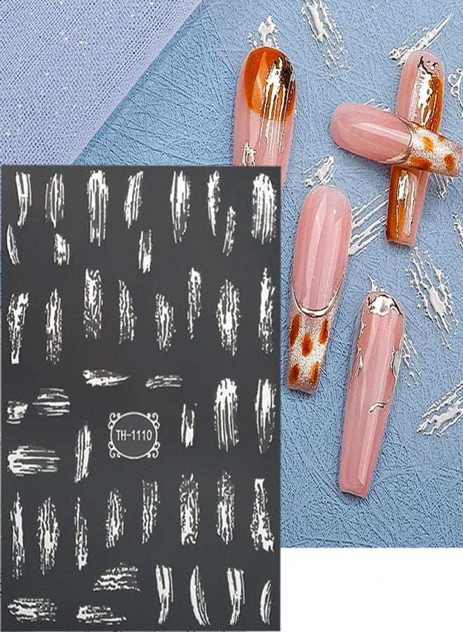 JALIYA Metallic Silver Lines Nail Stickers - 6 Sheets, 3D Wave Lines, Irregular French Line, Marble Nail Decals, DIY Nail Supplies - Image 5