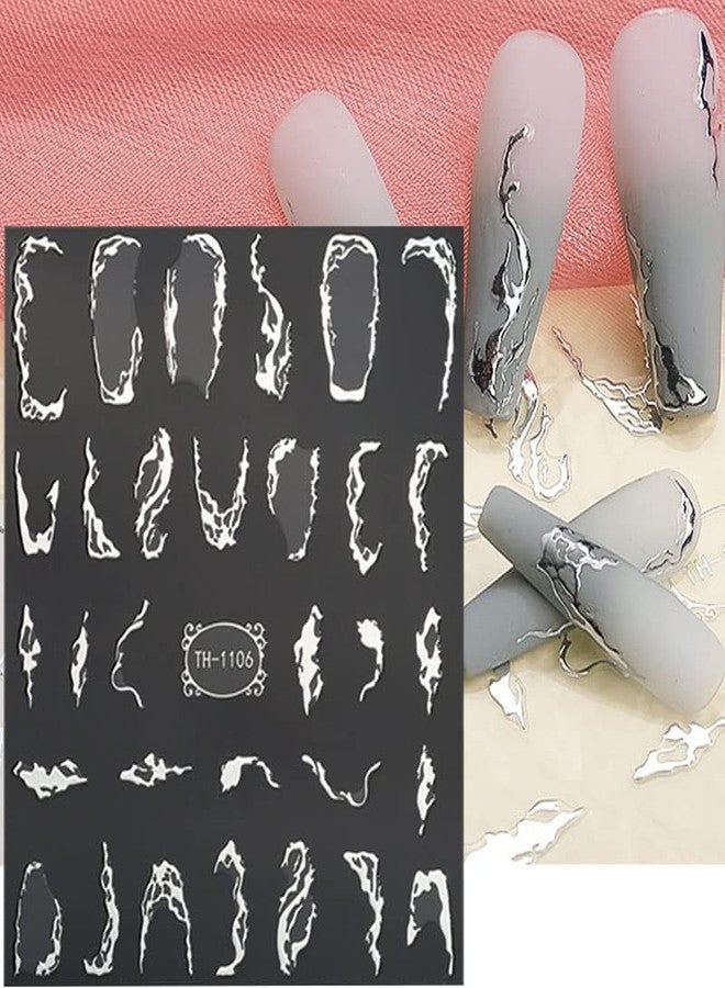 JALIYA Metallic Silver Lines Nail Stickers - 6 Sheets, 3D Wave Lines, Irregular French Line, Marble Nail Decals, DIY Nail Supplies - Image 4
