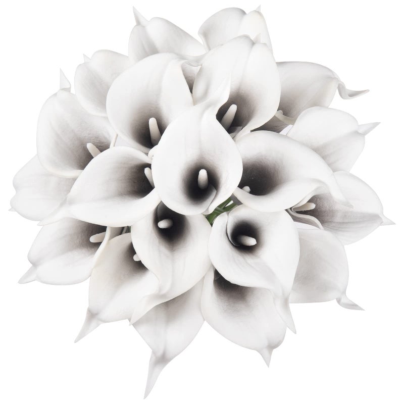 DuHouse 20Pcs Artificial Calla Lily Flower Real Touch Latex Flowers for DIY Wedding Bouquet Party Home Decor Black White